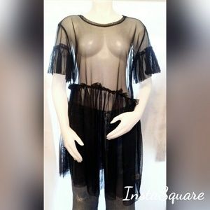 Abound Black Flowly Sheer Mesh Top